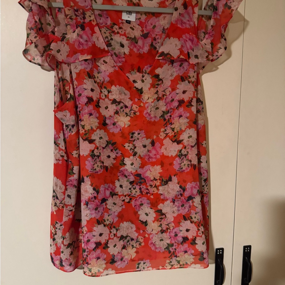 CAbi Red and Pink Floral Blouse